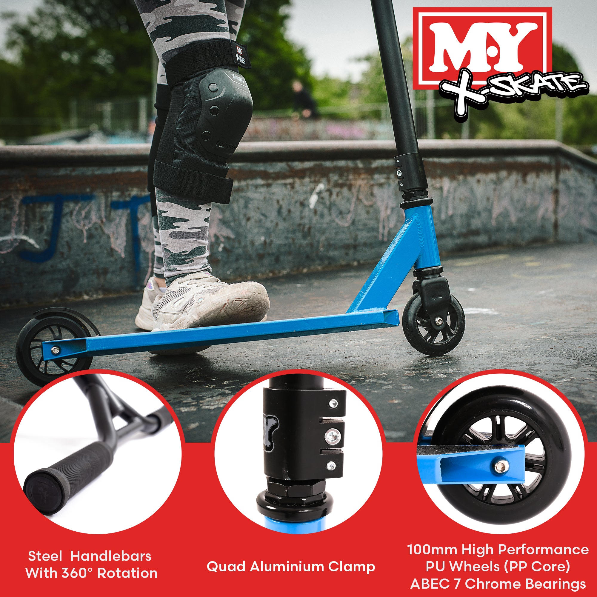 M.Y X-Skate Stunt Scooter - Trick Kick Scooter With ABEC 7 Chrome 